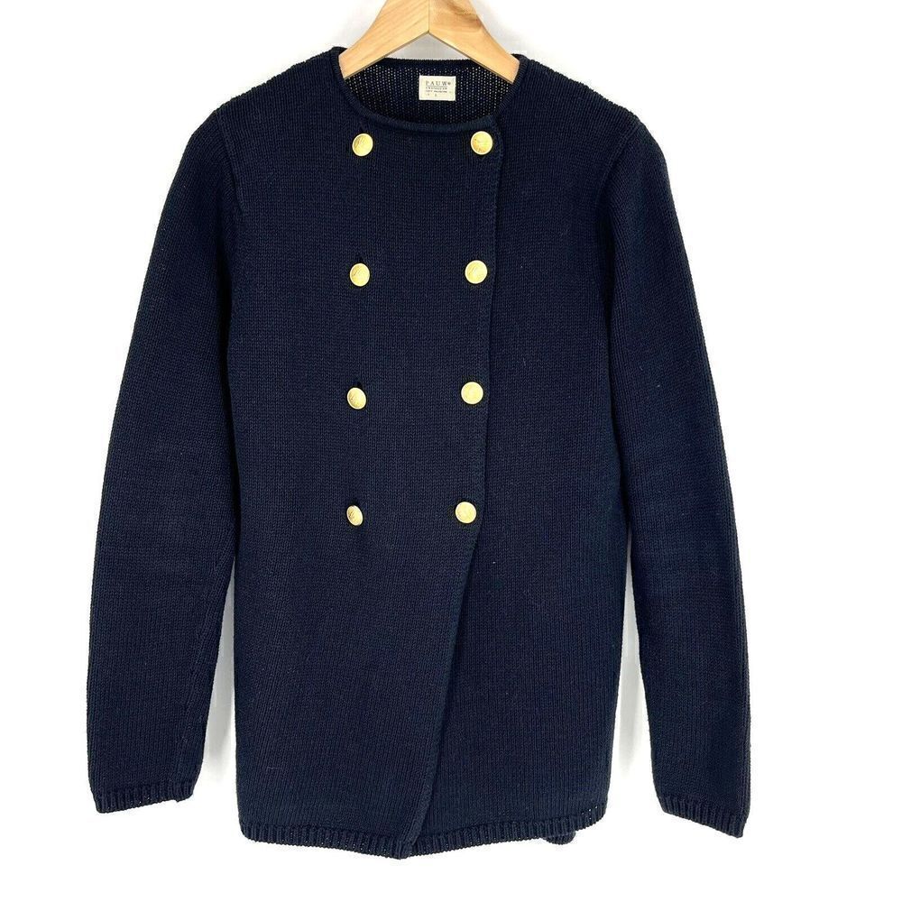 PAUW Amsterdam Sweater Size 1 Womens Small Navy Double Breasted Gold Button Knit